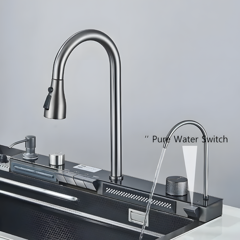 Chiuvetă multifuncțională cu accesorii, HMDF 7546 cu baterie digitală, Gri antracit www.olivy.ro