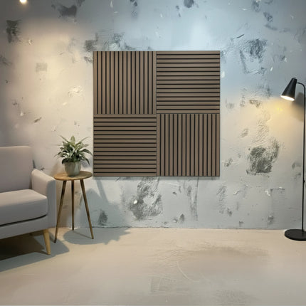 Panou riflaj decorativ XYPT-13 – lamele verticale nuc închis pe bază neagră