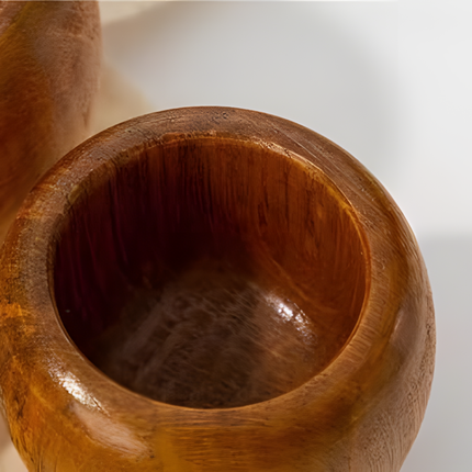 Mojar cu pistil din lemn masiv, pentru ierburi și condimente, 10 cm