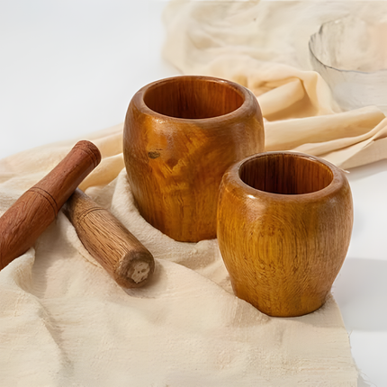 Mojar cu pistil din lemn masiv, pentru ierburi și condimente, 10 cm