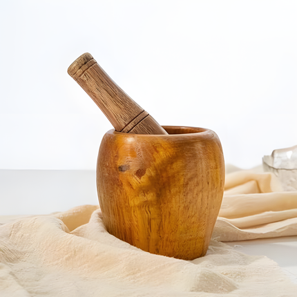 Mojar cu pistil din lemn masiv, pentru ierburi și condimente, 10 cm