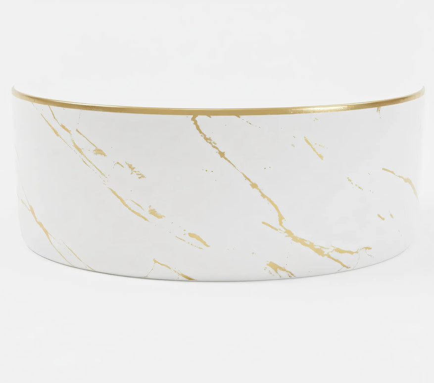Lavoar rotund ceramic A524B-KG268 – alb marmorat cu accente aurii