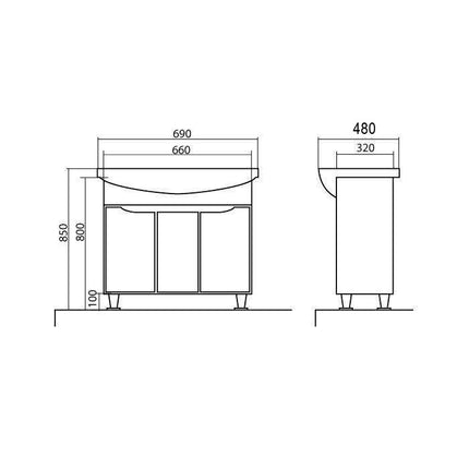 Mobilier de baie pe pardoseală Rodors, Alb