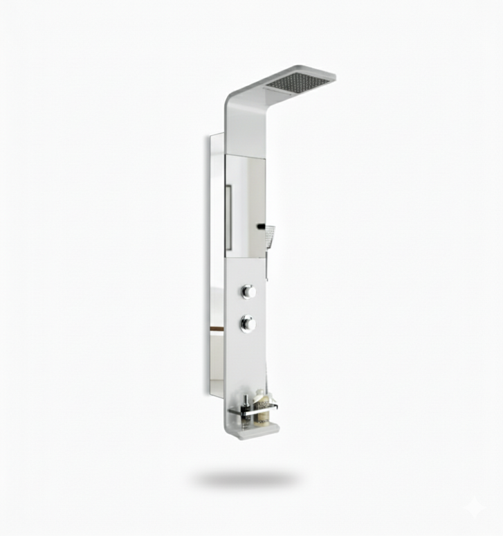 Panel de Duș Modern Alb Lucios – Design Minimalist cu Duș Fix și Accesorii Incluse