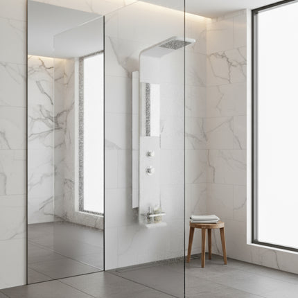 Panel de Duș Modern Alb Lucios – Design Minimalist cu Duș Fix și Accesorii Incluse
