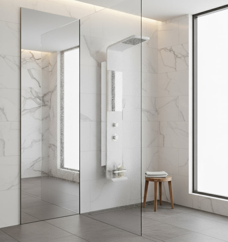 Panel de Duș Modern Alb Lucios – Design Minimalist cu Duș Fix și Accesorii Incluse