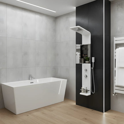 Panel de Duș Modern Alb Lucios – Design Minimalist cu Duș Fix și Accesorii Incluse
