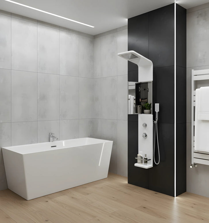 Panel de Duș Modern Alb Lucios – Design Minimalist cu Duș Fix și Accesorii Incluse