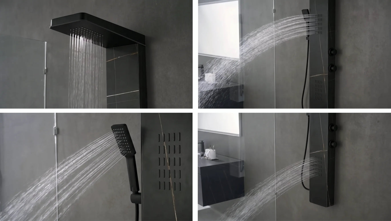 Panel de Duș Marble Black – Design Premium cu Duș Fix, Hidromasaj și Duș de Mână