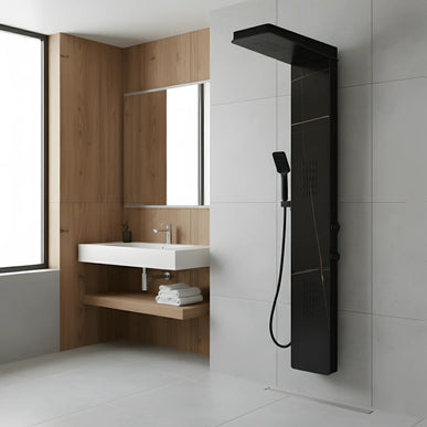 Panel de Duș Marble Black – Design Premium cu Duș Fix, Hidromasaj și Duș de Mână