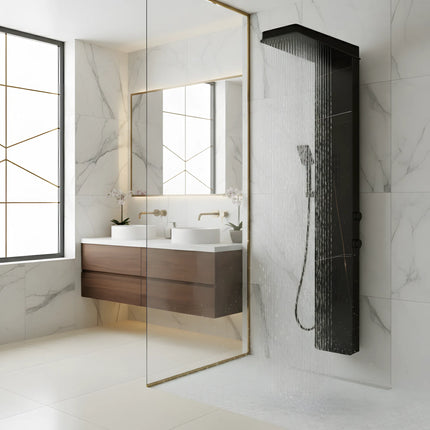 Panel de Duș Marble Black – Design Premium cu Duș Fix, Hidromasaj și Duș de Mână
