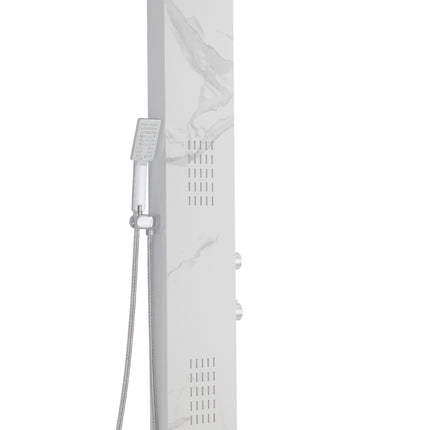 Panel de Duș Marble White – Design Modern cu Duș Fix, Hidromasaj și Duș de Mână