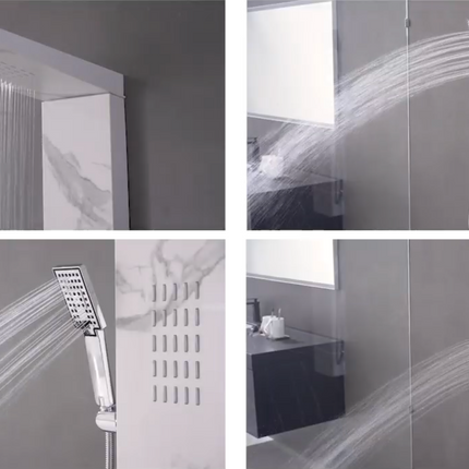 Panel de Duș Marble White – Design Modern cu Duș Fix, Hidromasaj și Duș de Mână