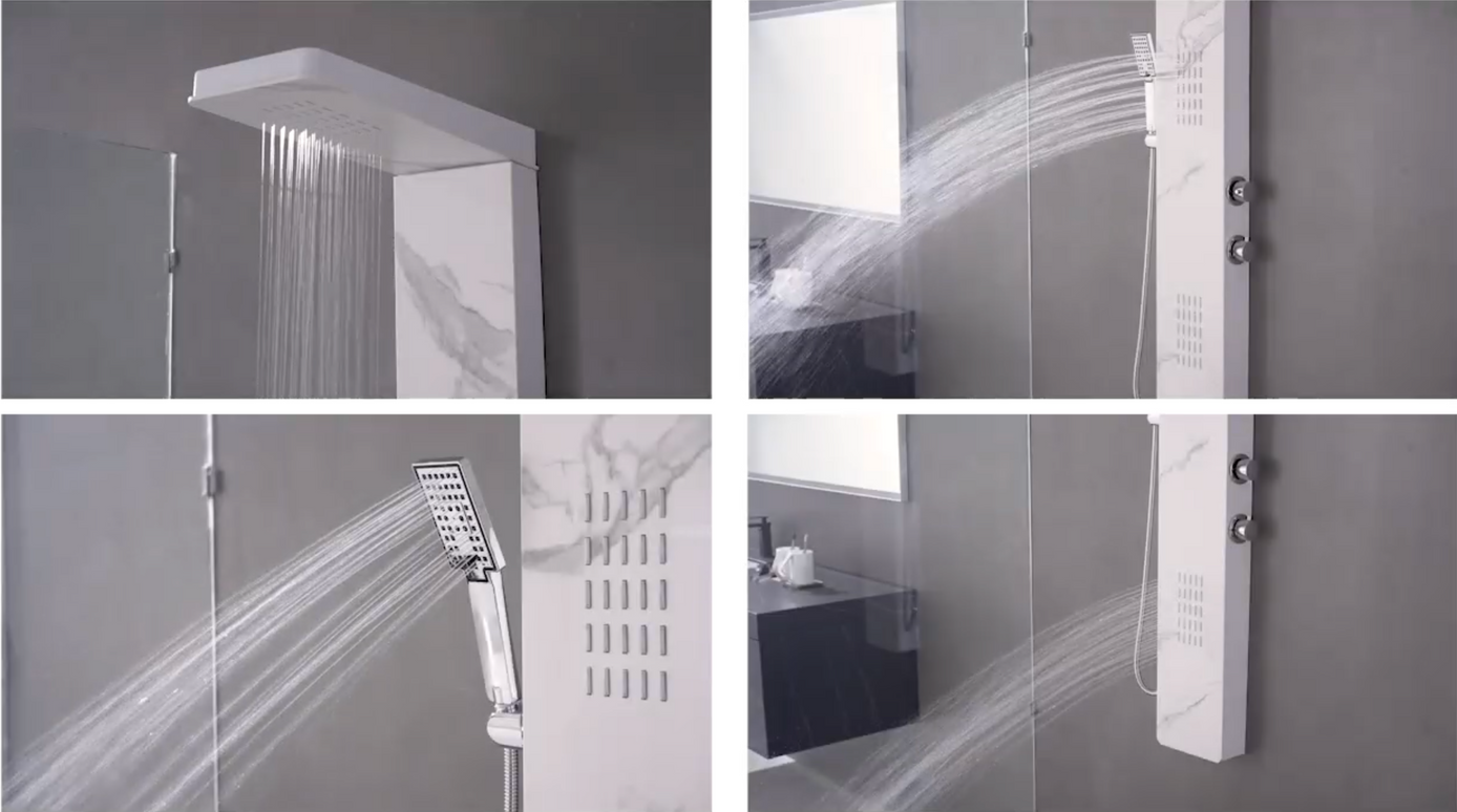 Panel de Duș Marble White – Design Modern cu Duș Fix, Hidromasaj și Duș de Mână