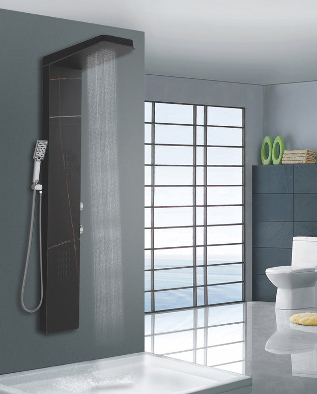 Panel de Duș Marble Black – Design Premium cu Duș Fix, Hidromasaj și Duș de Mână
