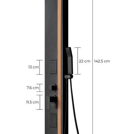 Panel de Duș Black & Bamboo – Design Modern cu Duș Fix, Hidromasaj și Duș de Mână