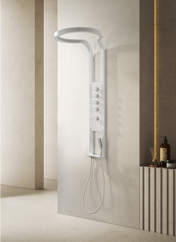Panel de Duș White Round – Design Premium cu Duș Tip Cascadă și Funcții Multiple