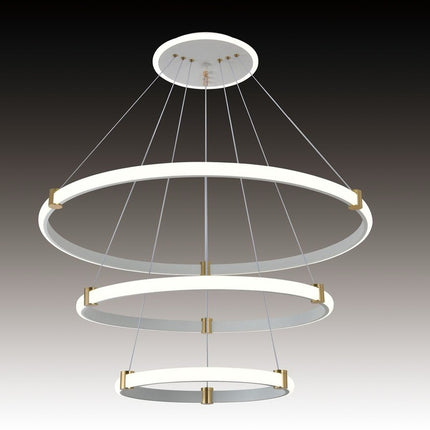 Lustra Led, Suspendata, Trei Cercuri, Alb, 2 Nivele De Iluminat, Cu Telecomanda, Intensitate Reglabila 3000K/4000K/6500K, 115w 3736/4+6+8 WT