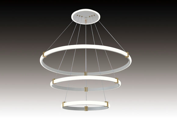 Lustra Led, Suspendata, Trei Cercuri, Alb, 2 Nivele De Iluminat, Cu Telecomanda, Intensitate Reglabila 3000K/4000K/6500K, 115w 3736/4+6+8 WT