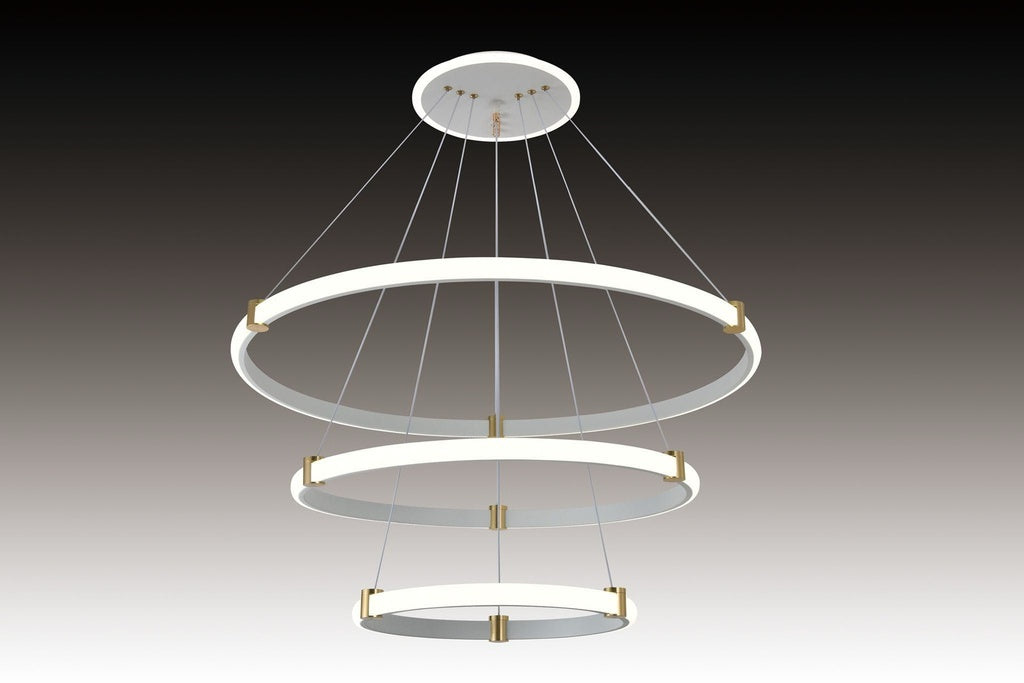 Lustra Led, Suspendata, Trei Cercuri, Alb, 2 Nivele De Iluminat, Cu Telecomanda, Intensitate Reglabila 3000K/4000K/6500K, 115w 3736/4+6+8 WT LMX