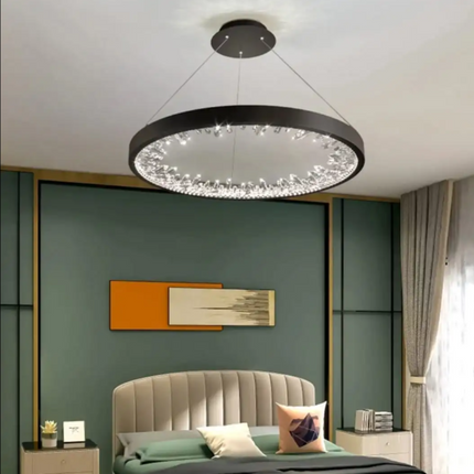 Lustra LED Minimal Crystals, suspendata, cu telecomanda,50W, iluminat modern, negru G23529/40 BK