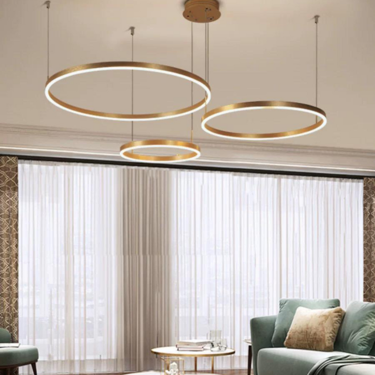 Lustra LED Goldish Rings, suspendata, cu telecomanda,204W, iluminat modern, auriu G3651/30+40+60 GD LMX