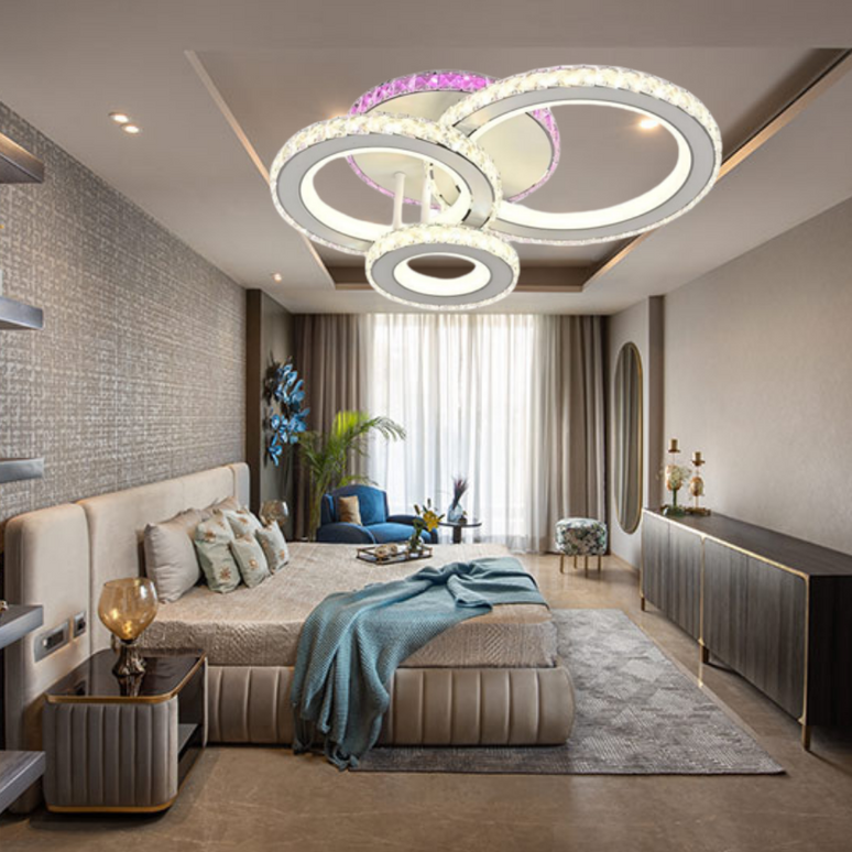 Lustra LED Circle Style, cu telecomanda, 77W, 3500lm, gri, cu trei tipuri de lumina,L7603/4C LMX