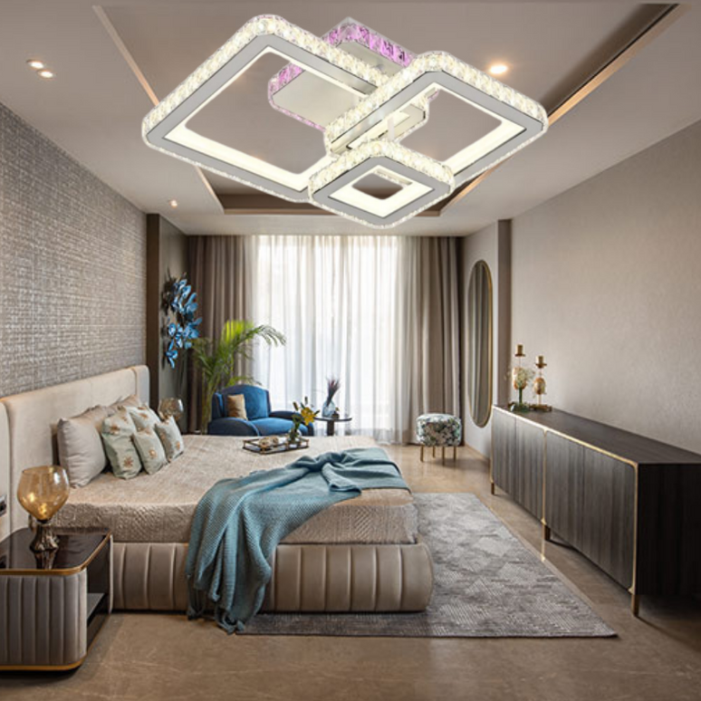 Lustra LED Square Style, cu telecomanda, 88W, 3500lm, gri, cu trei tipuri de lumina,L7604/3C LMX