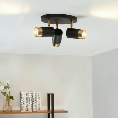 Lustra LED tip spot Trio Design, 15W, lumina neutra, iluminat modern, negru cu auriu SE-C3007-3RD