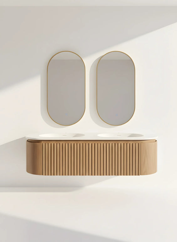 Set Mobilier Baie Dublu din Lemn cu Două Lavoare & Oglinzi LED – Design Premium