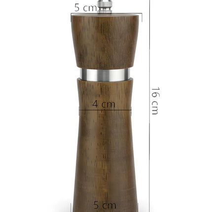 Râșniță sare/piper din lemn, 16 cm, mecanism metalic reglabil, natur dark