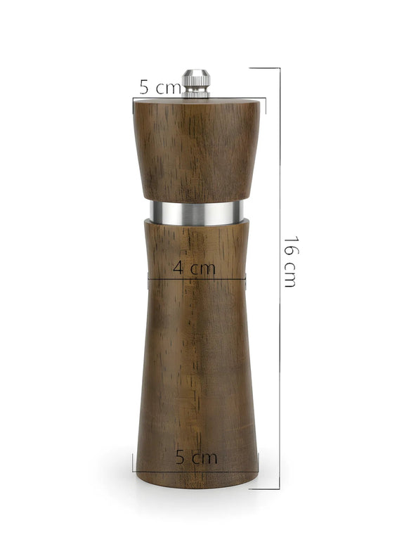 Râșniță sare/piper din lemn, 16 cm, mecanism metalic reglabil, natur dark