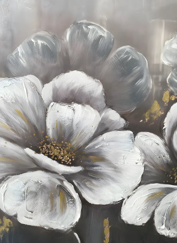 Tablou floral gri cu accente aurii – 70×140 cm | Olivy