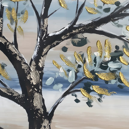 Tablou marin cu copac și vele în tonuri reci – 120×80 cm | Olivy