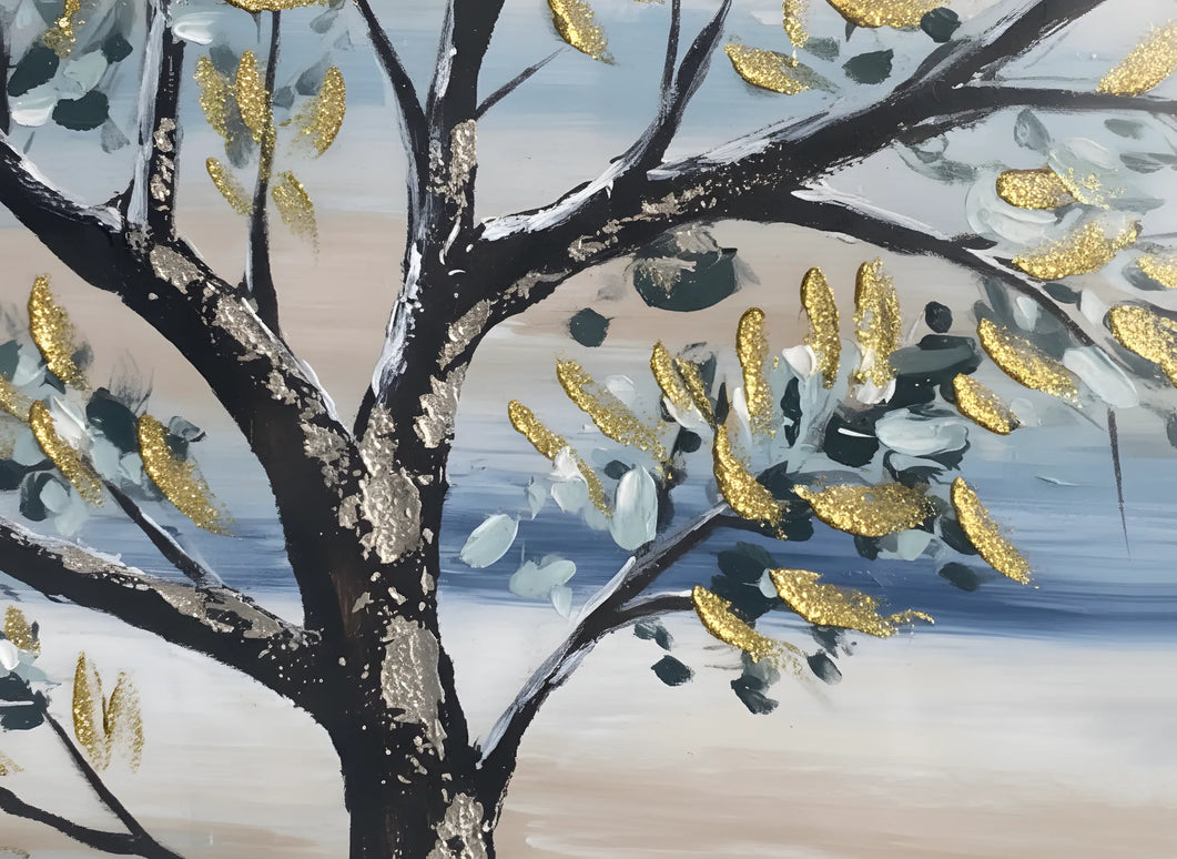 Tablou marin cu copac și vele în tonuri reci – 120×80 cm | Olivy