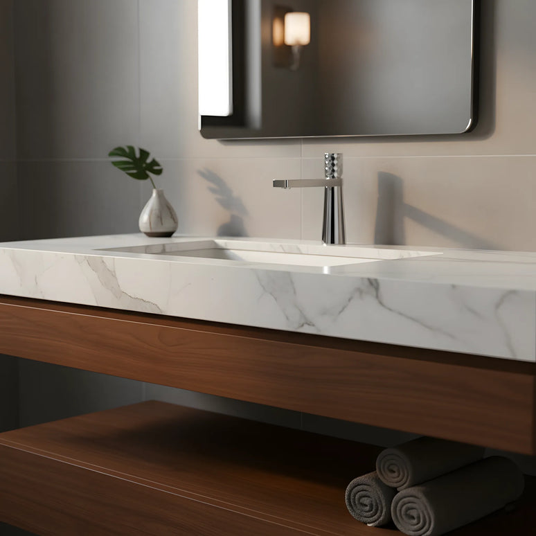 Baterie lavoar crom lucios cu textură fațetată – design contemporan din alamă solidă