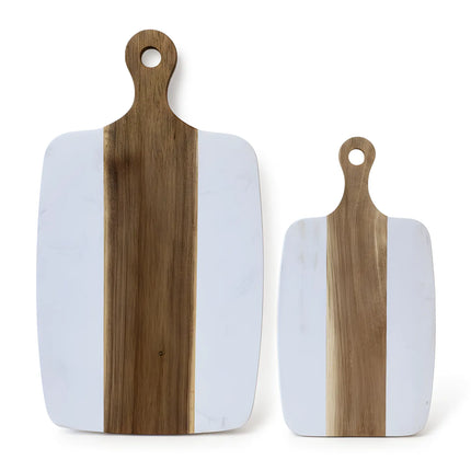 Tocător din lemn de acacia și marmură albă, 40×20 cm, design modern, Olivy