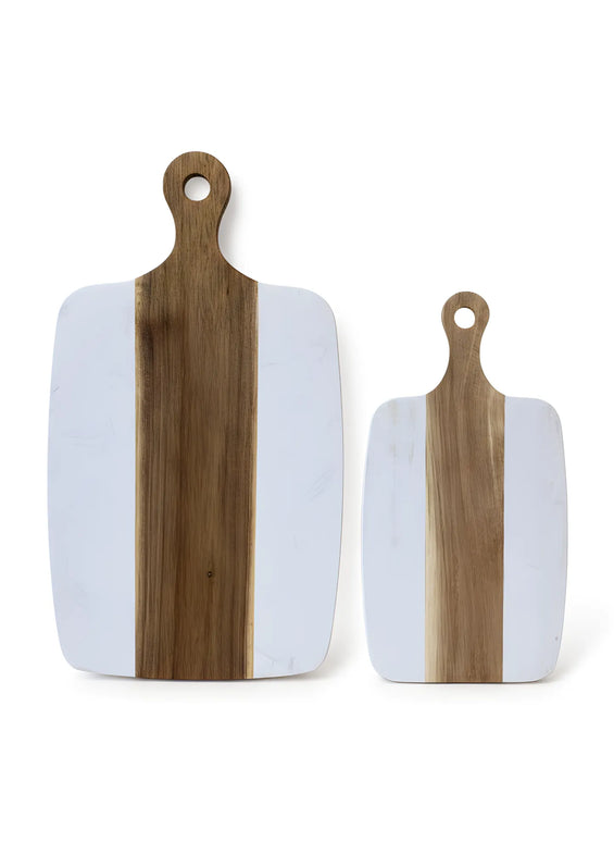 Tocător din lemn de acacia și marmură albă, 40×20 cm, design modern, Olivy