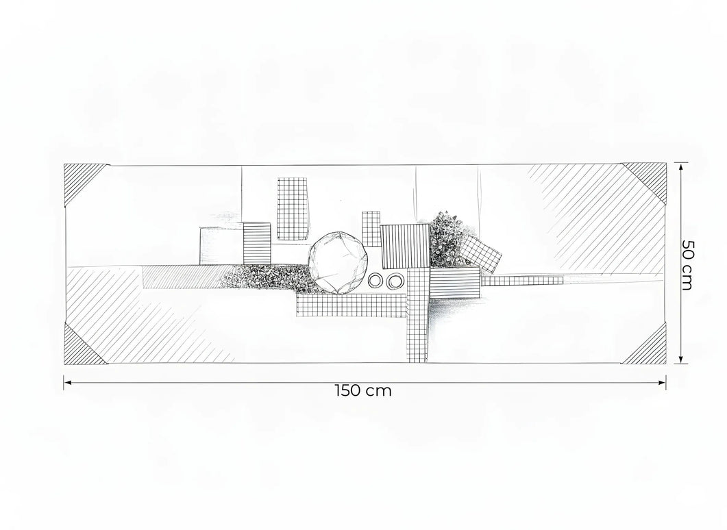 Tablou abstract cu detalii metalice – 50×150 cm | Olivy