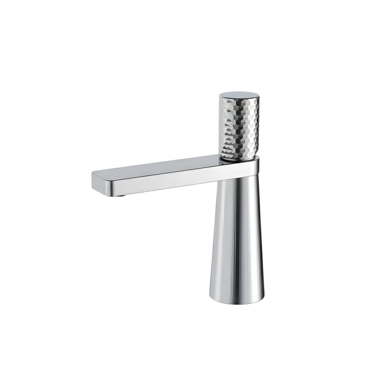Baterie lavoar crom lucios cu textură ciocănită – design contemporan din alamă solidă