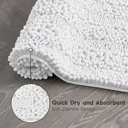 Covoraș baie din Chenille moale, strat antiderapant, 45×70 cm, Alb