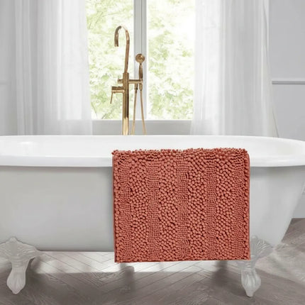Covoraș baie din Chenille moale, strat antiderapant, 45×70 cm, Somon Cald