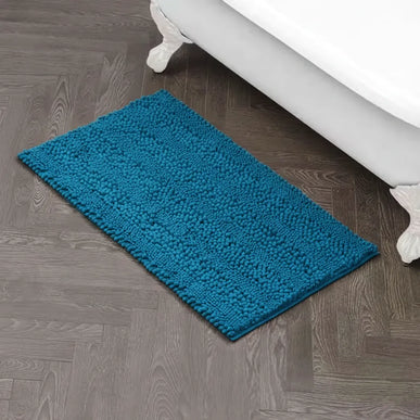 Covoraș baie din Chenille moale, strat antiderapant, 45×70 cm, Turcoaz intens