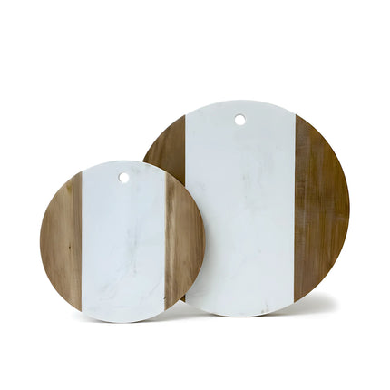 Tocător rotund din lemn de acacia și marmură albă, Ø25 cm, Olivy