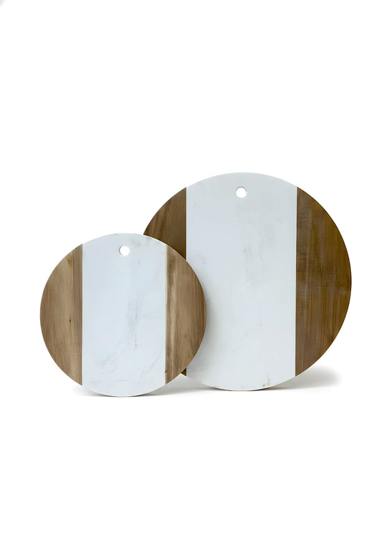 Tocător rotund din lemn de acacia și marmură albă, Ø25 cm, Olivy