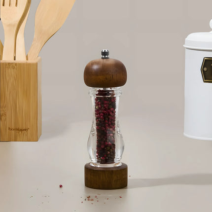 Râșniță piper din lemn și acril, mecanism reglabil, 19×6 cm