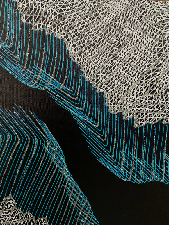 Tablou abstract cu accente albastre și glitter – 80×60 cm | Olivy