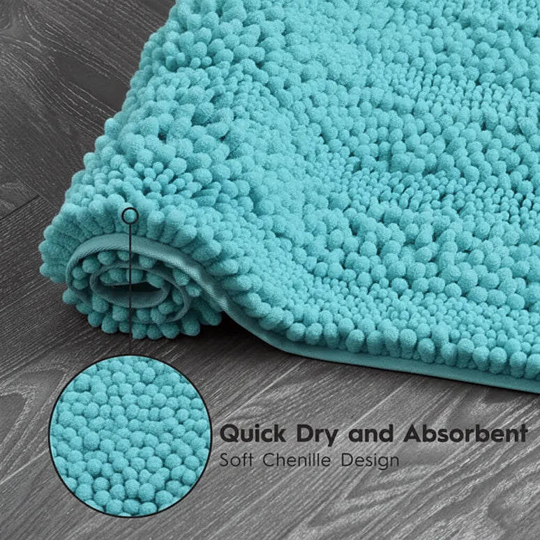 Covoraș baie din Chenille moale, strat antiderapant, 45×70 cm, Albastru