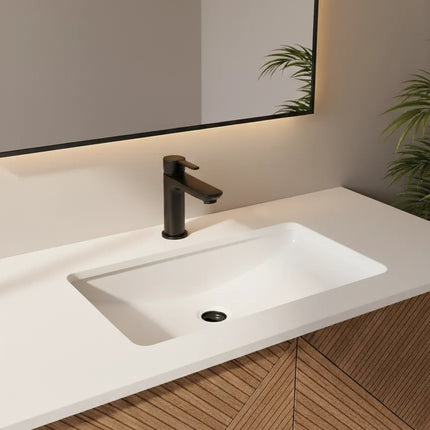 Set Mobilier Baie din Lemn cu Design Geometric & Oglindă LED – Model Premium