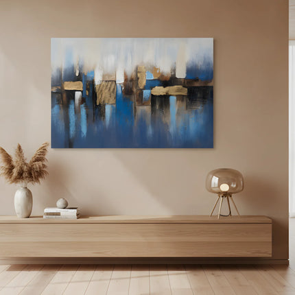 Tablou abstract albastru cu accente aurii – 80×120 cm | Olivy